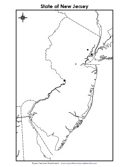 New Jersey Map (Blank Cities) State Maps Worksheet