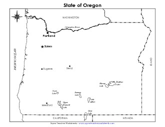 Oregon Map (Labeled) State Maps Worksheet