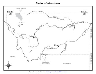 Montana Map (Labeled) State Maps Worksheet