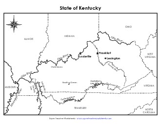 Kentucky Map (Labeled) State Maps Worksheet