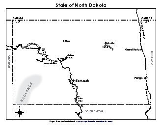 North Dakota Map (Labeled) State Maps Worksheet