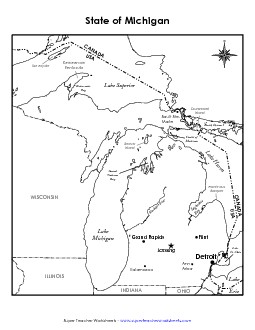 Michigan Map (Labeled) State Maps Worksheet