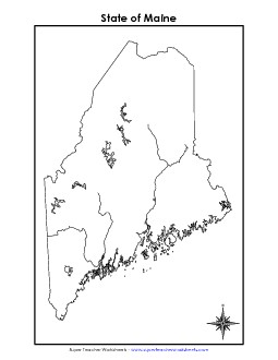 Maine Map (No Bordering States) State Maps Worksheet