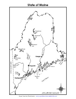 Maine Map (Labeled) State Maps Worksheet