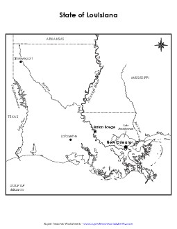 Louisiana Map (Labeled) State Maps Worksheet