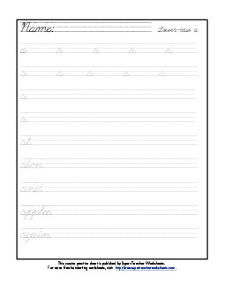 Lowercase Cursive a Free Worksheet