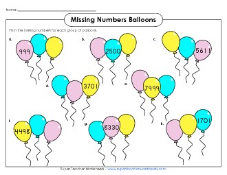 Balloon Counting (4-Digit) Worksheet