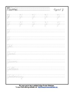 Uppercase cursive Y Worksheet