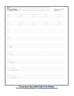 Uppercase cursive V Worksheet