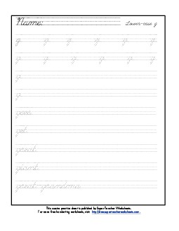 Lowercase cursive g Worksheet