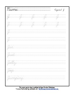 Uppercase cursive J Worksheet