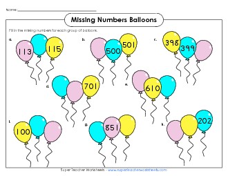 Balloon Counting (3-Digit) Worksheet