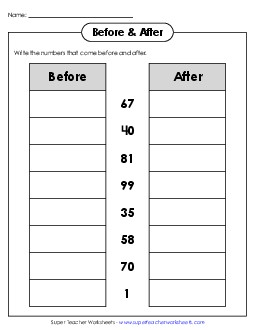 Before & After (2-Digit) Free Counting Worksheet