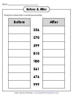 Before & After (3-Digit) Counting Worksheet