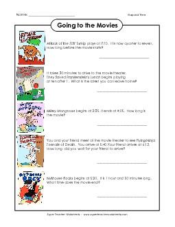 Movies - Elapsed Time Worksheet Free Worksheet