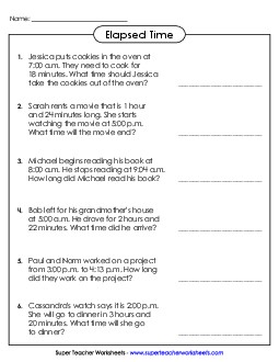 Elapsed Time Story Problems Worksheet Worksheet