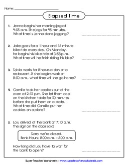 Elapsed Time Story Problems Worksheet #2 Worksheet