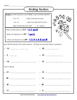 Finding Factors Free Worksheet