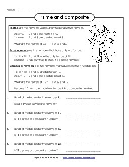 Prime & Composite Numbers Factors Worksheet