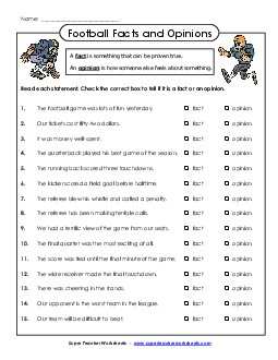 Football Fact-Opinion Cause Effect Fact Opinion Worksheet