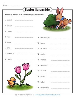 Easter Word Scramble Holiday Worksheet