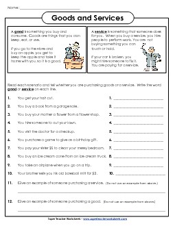 Goods and Services Free Economics Worksheet