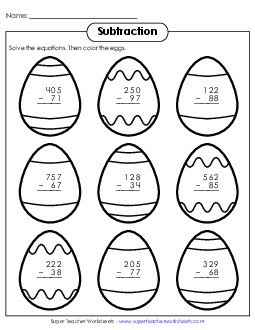 Subtraction: Easter Eggs (3-Digit Subtraction) Holiday Worksheet