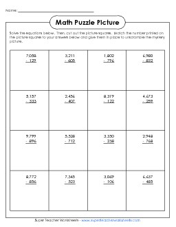 Subtraction Puzzle: Earth Day Worksheet