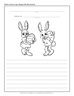 Story Picture: Rabbits with Giant Eggs Easter Worksheet