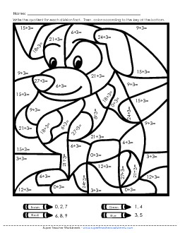 Division Mystery Pic: Dog (3s Only) Worksheet