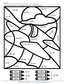 Division Mystery Pic: Airplane (8s Only) Worksheet