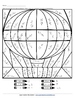 Division Mystery Picture: Hot Air Balloon Worksheet