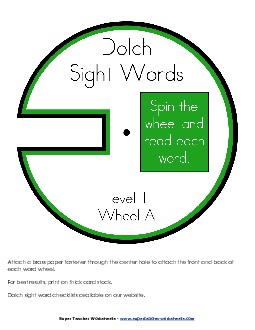 Dolch Word Wheels: Level 1 Worksheet