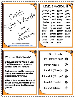 Dolch Flashcards - Level 2 Worksheet