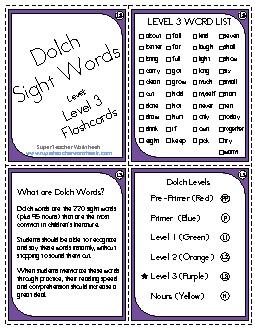 Dolch Flashcards: Level 3 Worksheet