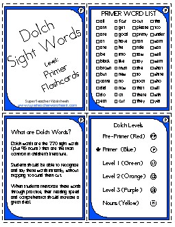 Dolch Flashcards - Primer Worksheet