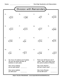 Division w/ Remainders 2 Worksheet