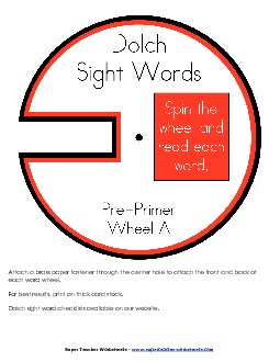 Dolch Word Wheels - Pre-Primer Worksheet