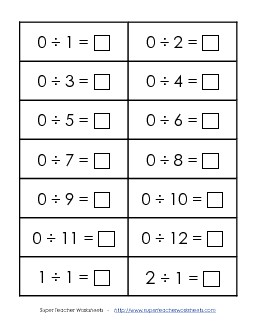 Division Flashcards - Small Worksheet