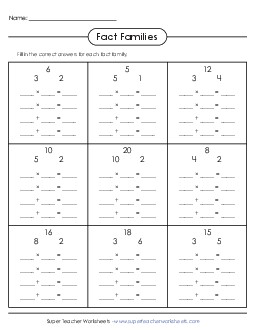 Fact Families Division Worksheet