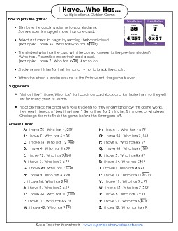 I Have / Who Has Game Division Worksheet