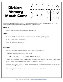 Division Memory Match Free Worksheet