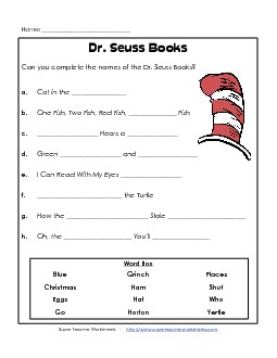 Name The Dr. Seuss Books Free Drseuss Worksheet