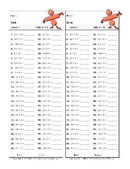 Division Timed Quiz 0 - 10 Worksheet