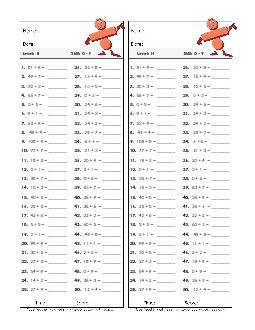 Division Timed Quiz 0 - 9 Worksheet