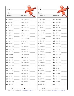 Division Timed Quiz 0 - 4 Worksheet