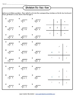 Basic Division Tic-Tac-Toe Worksheet