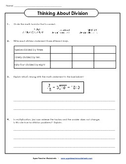 Thinking About Division Worksheet