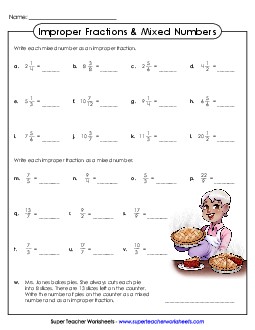 Improper Fractions to Mixed Numbers Worksheet