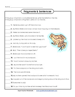 Fragment or Sentence? Free Fragments Runons Worksheet